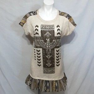 Vocal USA Aztec Print Ruffled Hem Tunic Top Small Boho Western Festival Chic